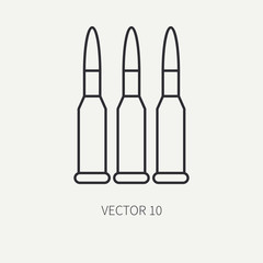 Line flat vector military icon - ammunition , ammo. Army equipment and weapons. Army. Assault. Soldiers. Armament. Cartoon style. Retro. Vector illustration and element for your design and wallpaper.