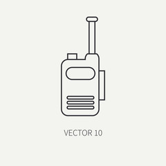 Line flat vector military icon - radio set. Army equipment and weapons. Cartoon style. Army. Assault. Soldiers. Armament. Ammunition. Vector illustration and element for your design and wallpaper.