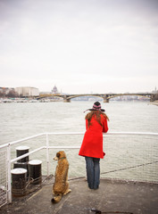 River Danube young woman with dog