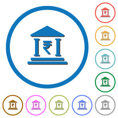 Indian Rupee bank office icons with shadows and outlines