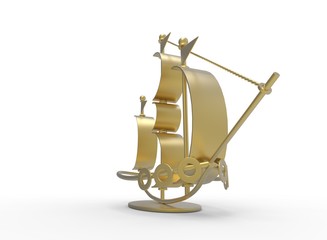 3d illustration of desk decoration boat. white background isolated. icon for game web.