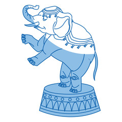 circus elephant as acrobat, animal standing trick, vector illustration