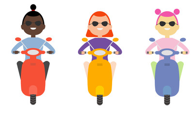 Woman girl riding scooter flat design isolated
