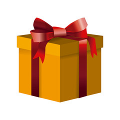 yellow gift box decoration ribbon bow wrap vector illustration