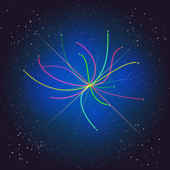 Voyage Beyond the Space. Boson Higgs, quantum mechanics. Big Bang illustration. Vector abstract cosmic background.