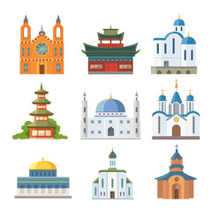 Cathedral church temple traditional building famous landmark tourism vector illustration