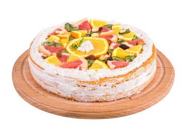 Cake with fruit on a white background
