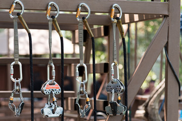 equipment safety of adventure hanging activity on forest