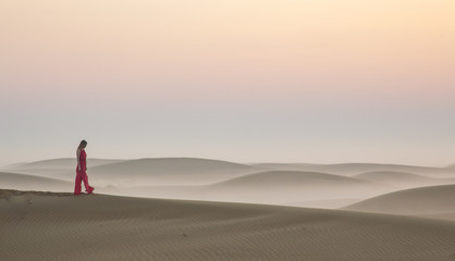 Fototapeta na wymiar woman in misty desert