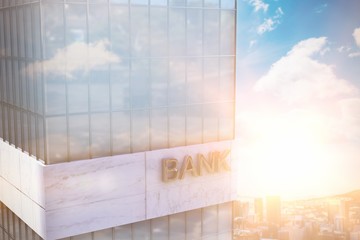 Composite image of high angle view of office building 