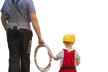 Vater, Sohn, Bauarbeiter