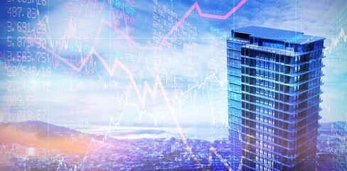 Composite image of 3d illustration of modern office buildings