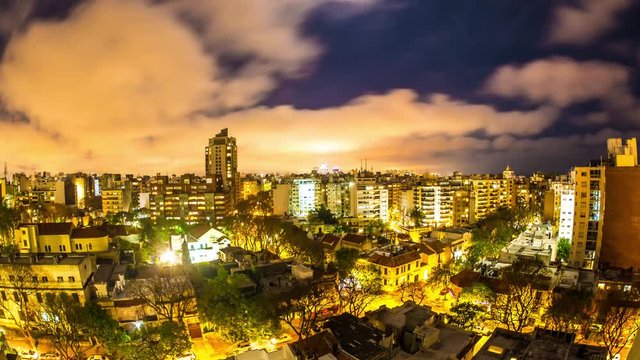 Time-lapse view of clouds moving over Montevideo in Uruguay at night.

