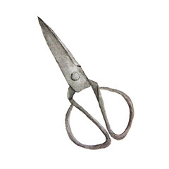 watercolor sketch of scissors on a white background