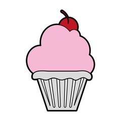 cupcake garnished with cherry icon image vector illustration design 