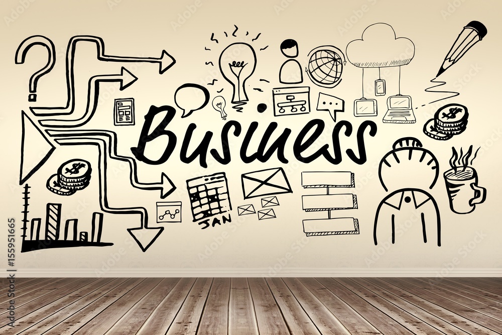 Poster composite image of composite image of business text amidst icons