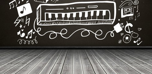 Composite image of composite image of piano with musical symbols