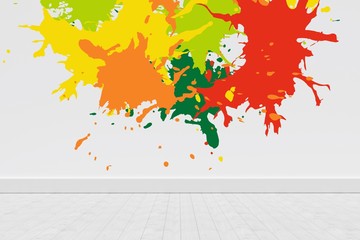 Composite image of colourful paint splashes