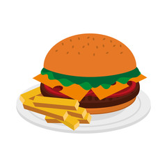 hamburger with fries  fast food icon image vector illustration design 