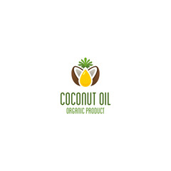 Coconut oil logo. Organic product vector emblem.