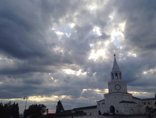 Kazan kremlin at cloudy sky background 