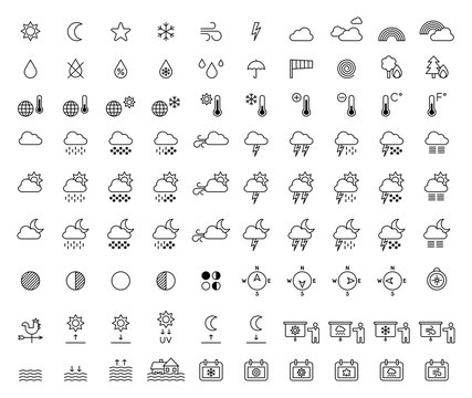 WEATHER FORECAST & METEOROLOGY outline icons