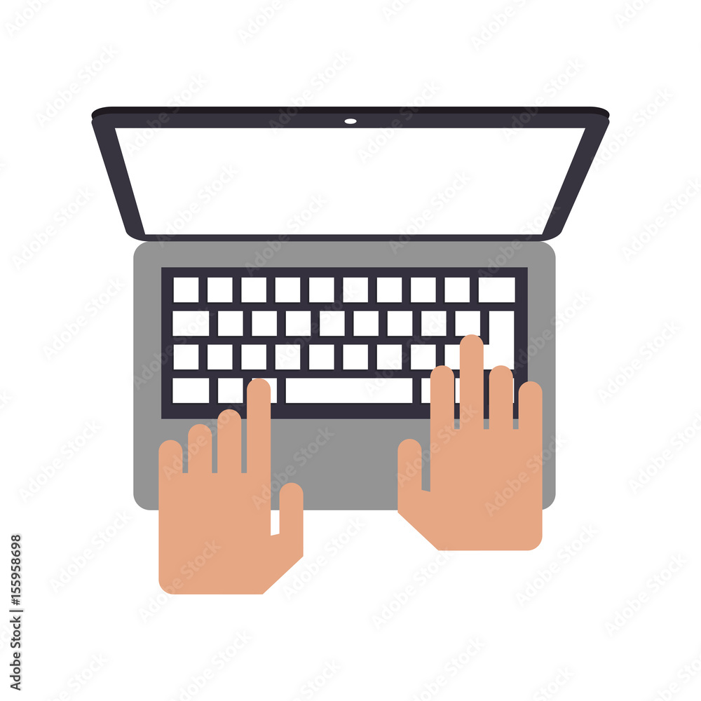 Poster hands typing on laptop computer topview icon image vector illustration design