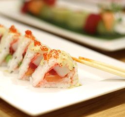 Beautiful Japanese rolls on the table