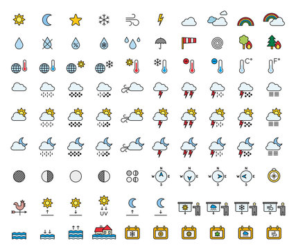 WEATHER FORECAST & METEOROLOGY filled icons