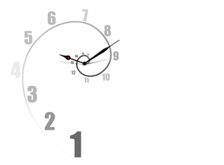 clock with numbers and spiral on white background, time is running out concept