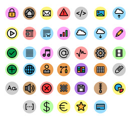 Miscellaneous UI & Web icons inside a circle