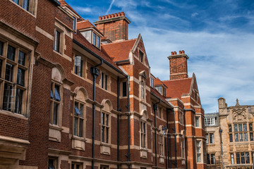 Fototapeta na wymiar Cambridge red stone medieval buildings