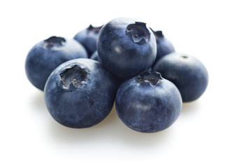 Pile of Ripe Blueberries on White Background