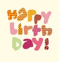 Kid style lettering birthday party vector illustration. Bright summer letters for childish header, invitation, card..