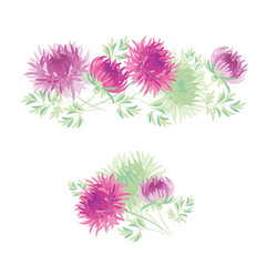 chrysanthemum fall flower design element for card, invitation, header. Purple autumn floral vector illustration isolated on white background