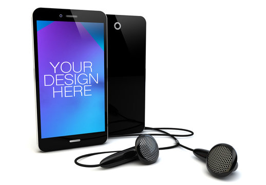 2 Isolated Smartphones and Headphones on White Mockup 1