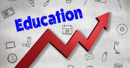 Composite image of digitally generated image of education text 