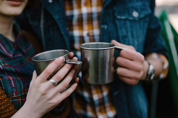 Hands of a young couple with traffic circles