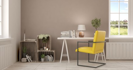 White room. Scandinavian interior design. 3D illustration