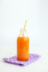 Jar of delicious orange juice. The concept of beverages, health food and vegetarian.