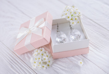 Crystal earrings in the gift box