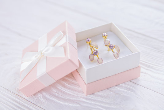 Amethyst earrings in the gift box