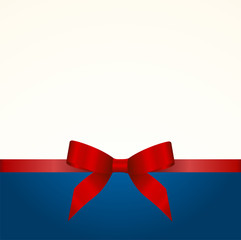 Gift  Card with Shiny Red Satin Gift Bow Close up, has space for text on  background. Gift Voucher Template.  Vector image.