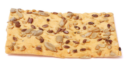 crispy bread with seeds of sunflower isolated on white background