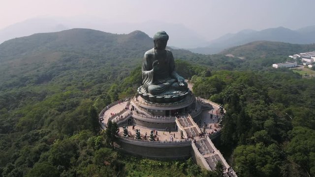 Hong Kong Aerial v13 Flying low around Tian Tan Buddha.