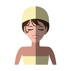 woman with hair wrapped in towel with pleasure showing on her face spa center related icon image vector illustration design