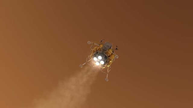 The Descent Module Landing On Planet Mars. Realistic 3D Animation.
