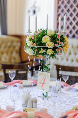 Wedding table decoration and floral centerpiece