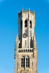 Fototapeta na wymiar The Belfry Tower, aka Belfort, medieval bell tower in Bruges, Belgium.