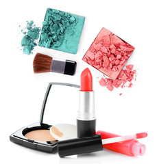 Beauty concept. Set of professional makeup cosmetic on white background